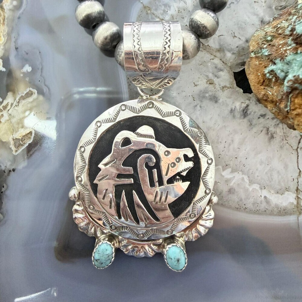 Alonzo Mariano Sterling Silver Overlay Fetish Bear W/Turquoise Unisex Pendant